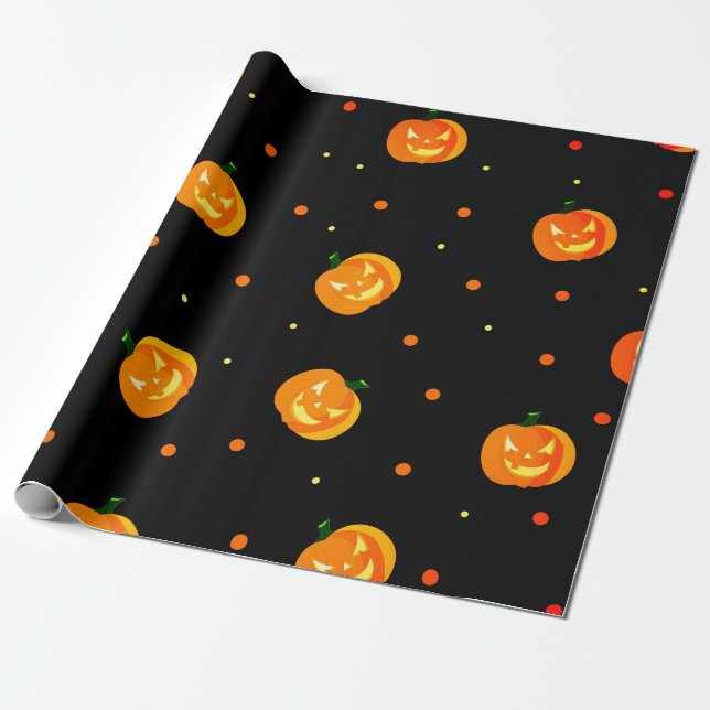 Scary Jack-o'-lantern Pattern Halloween Party  Wrapping Paper (Unrolled)