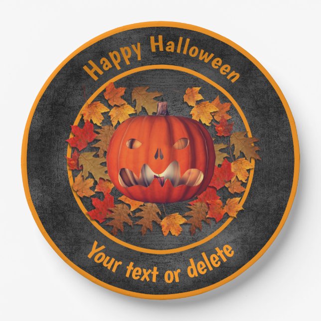 Scary Jack- O'-Lantern Personalised Halloween Paper Plate (Front)
