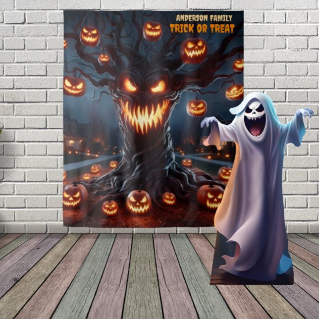 Scary Jack-o'-Lantern Tree Halloween Hanging Tapestry (Creator Uploaded)