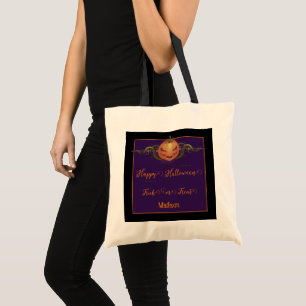 Scary Jack-o-Lantern Trick or Treat Black Tote Bag