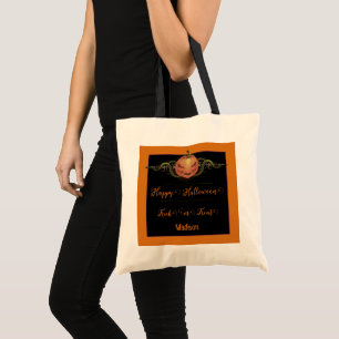 Scary Jack-o-Lantern Trick or Treat Orange Tote Bag