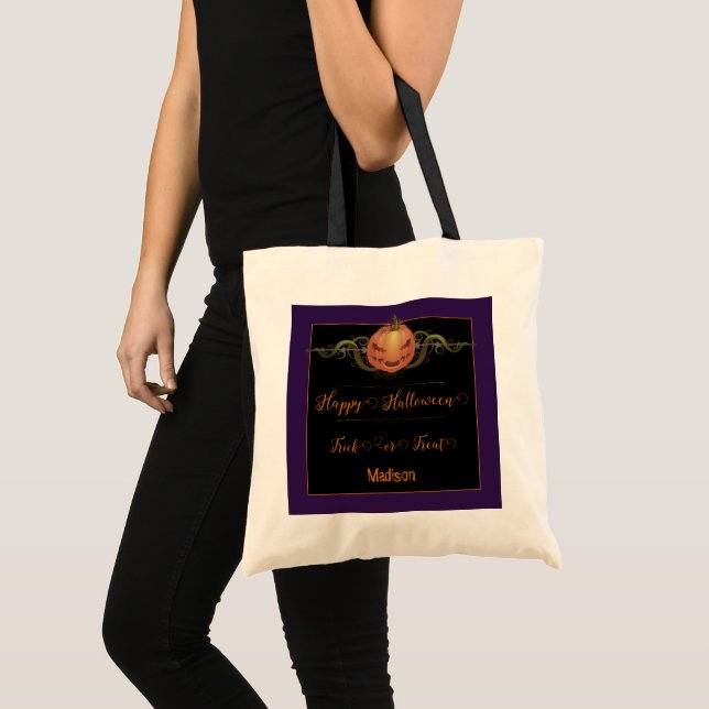 Scary Jack-o-Lantern Trick or Treat | Purple Tote Bag (Front (Product))