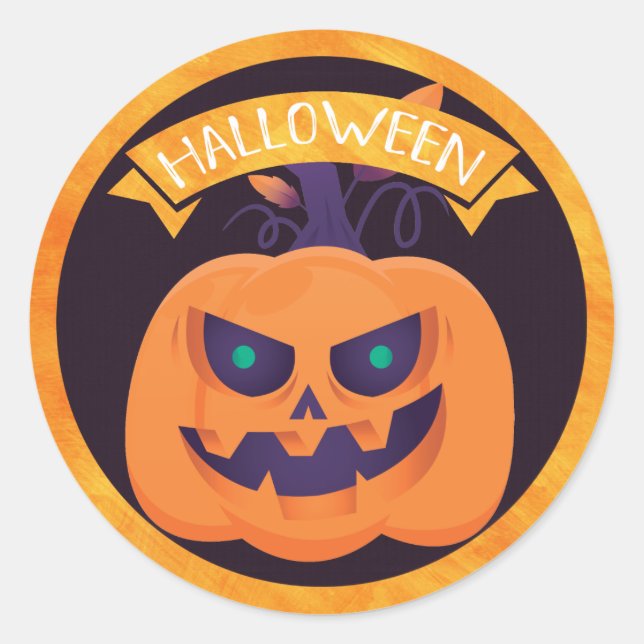 Scary Jack O'Lantern Halloween Classic Round Sticker (Front)
