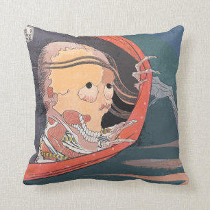 Scary Japanese Skeleton Ghost Woodblock Cushion