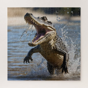 Scary Jaws: Australian Crocodile Leaping Jigsaw Puzzle
