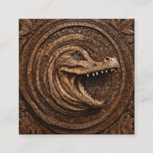 Scary Jaws: Australian Crocodile Wood Print, Square Business Card