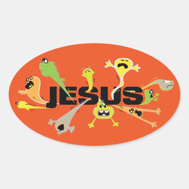 Scary Jesus Oval Sticker (Front)