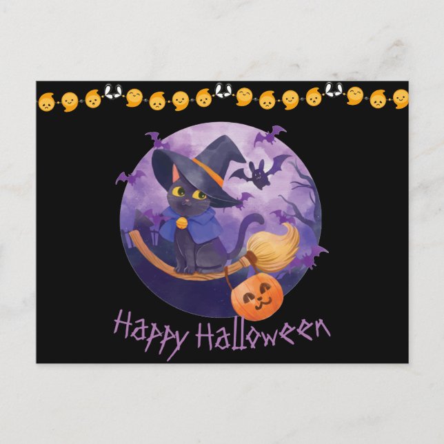 Scary Kitty Halloween Postcard (Front)