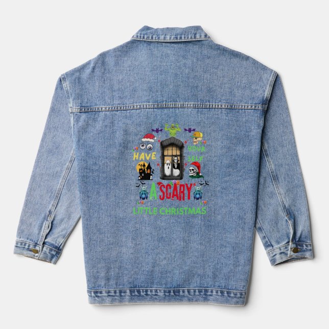 Scary Little Christmas Horror Holiday Design  Denim Jacket (Back)