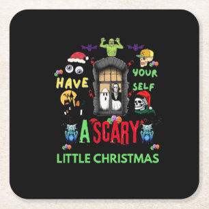 Scary Little Christmas Horror Holiday Design Square Paper Coaster
