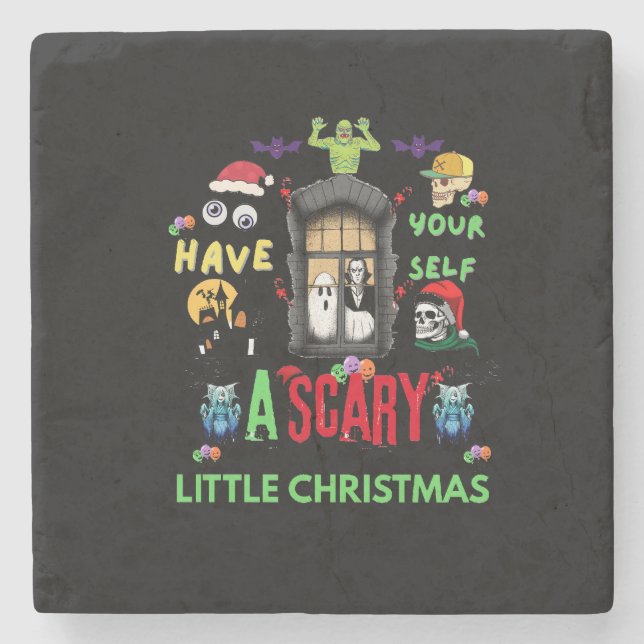 Scary Little Christmas Horror Holiday Design   Stone Coaster (Front)