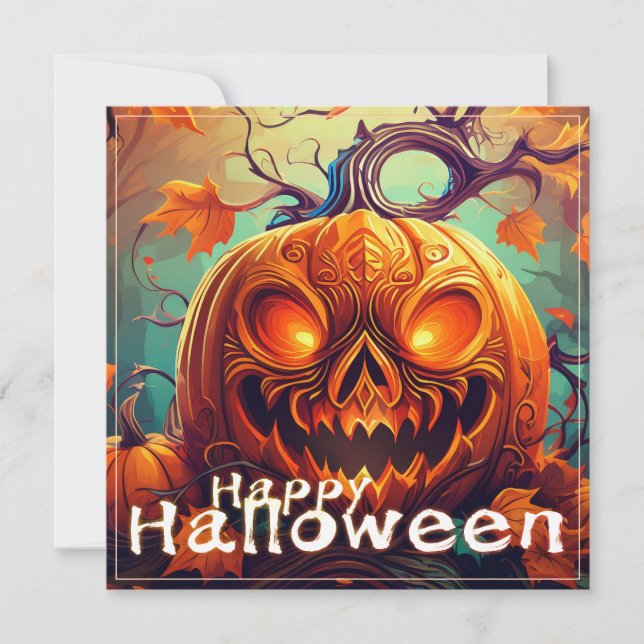 Scary Looking Orange Pumpkin with Face, Halloween (Front)