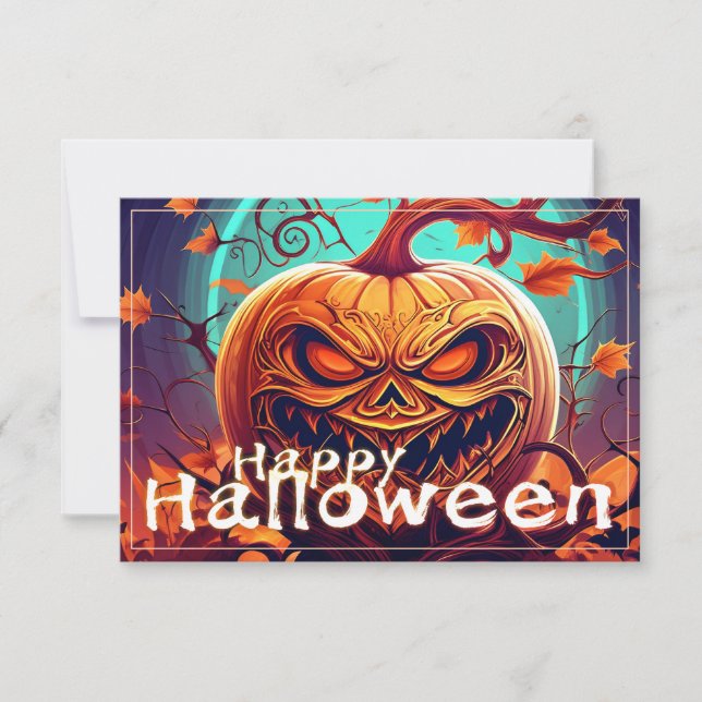 Scary Looking Orange Pumpkin with Face, Halloween (Front)