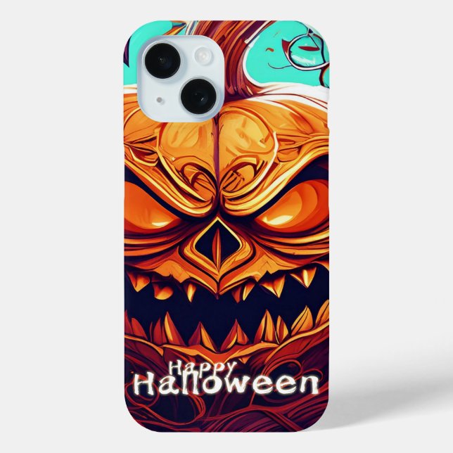 Scary Looking Orange Pumpkin with Face, Halloween Case-Mate iPhone Case (Back)