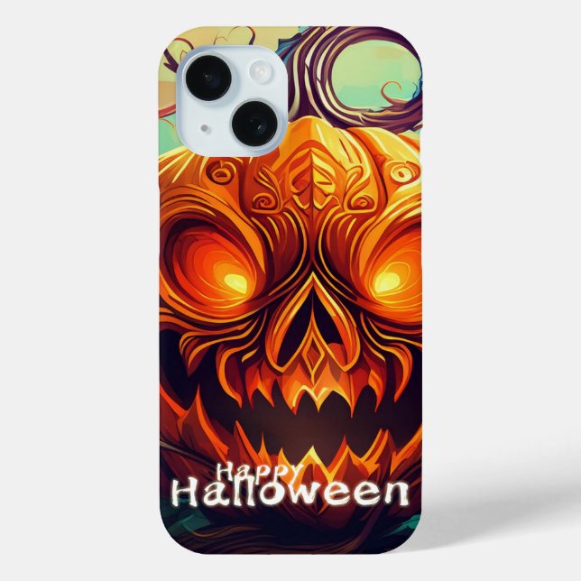 Scary Looking Orange Pumpkin with Face, Halloween  Case-Mate iPhone Case (Back)