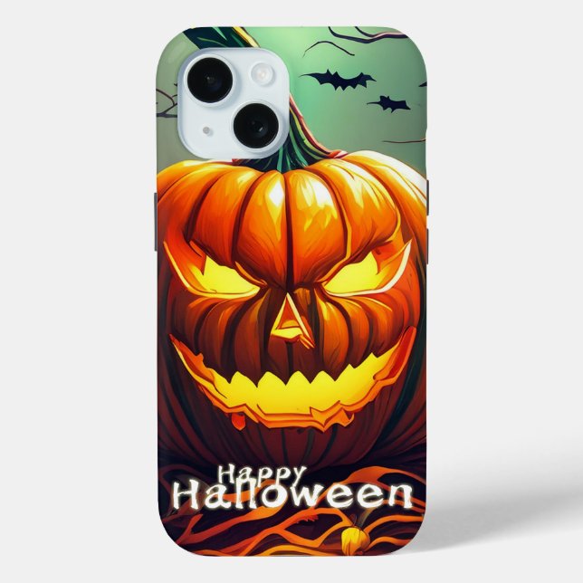 Scary Looking Orange Pumpkin with Face, Halloween Case-Mate iPhone Case (Back)