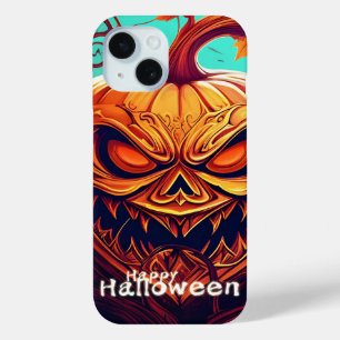 Scary Looking Orange Pumpkin with Face, Halloween  iPhone 15 Case