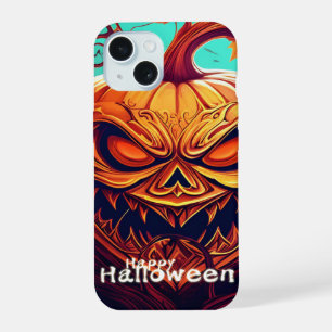 Scary Looking Orange Pumpkin with Face, Halloween  iPhone 15 Case