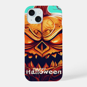 Scary Looking Orange Pumpkin with Face, Halloween iPhone 15 Case