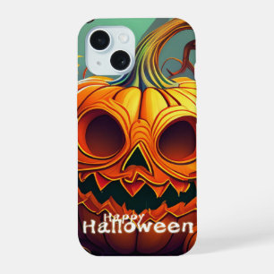 Scary Looking Orange Pumpkin with Face, Halloween iPhone 15 Case