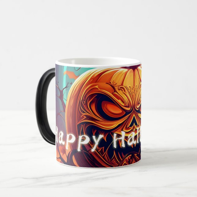 Scary Looking Orange Pumpkin with Face, Halloween  Magic Mug (Front Left)