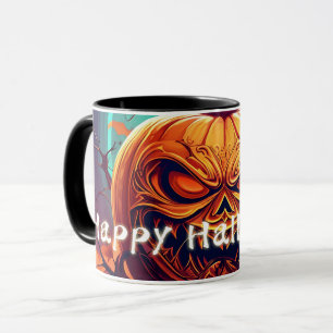 Scary Looking Orange Pumpkin with Face, Halloween  Mug