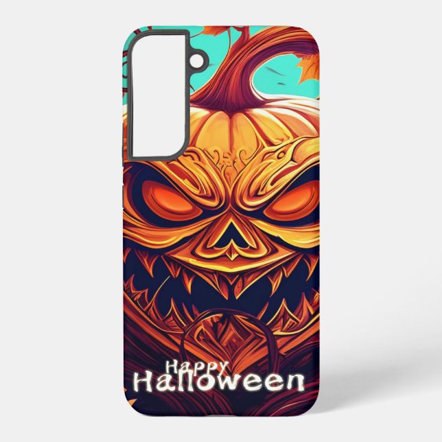Scary Looking Orange Pumpkin with Face, Halloween  Samsung Galaxy S22+ Case (Back)