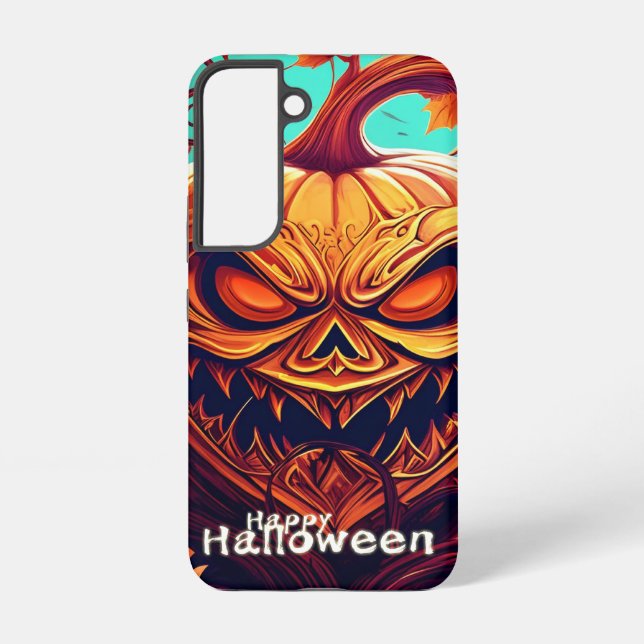 Scary Looking Orange Pumpkin with Face, Halloween  Samsung Galaxy S22 Case (Back)