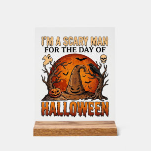 Scary Man Halloween Witch Hat Blood Moon Pumpkin_1 Acrylic Sign