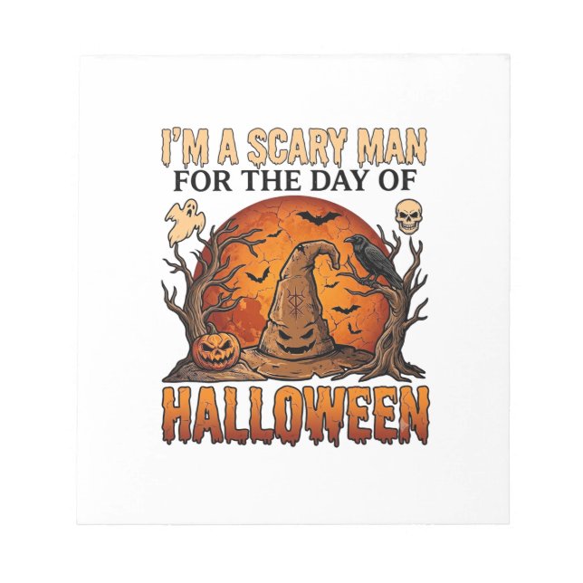 Scary Man Halloween Witch Hat Blood Moon Pumpkin_1 Notepad (Front)