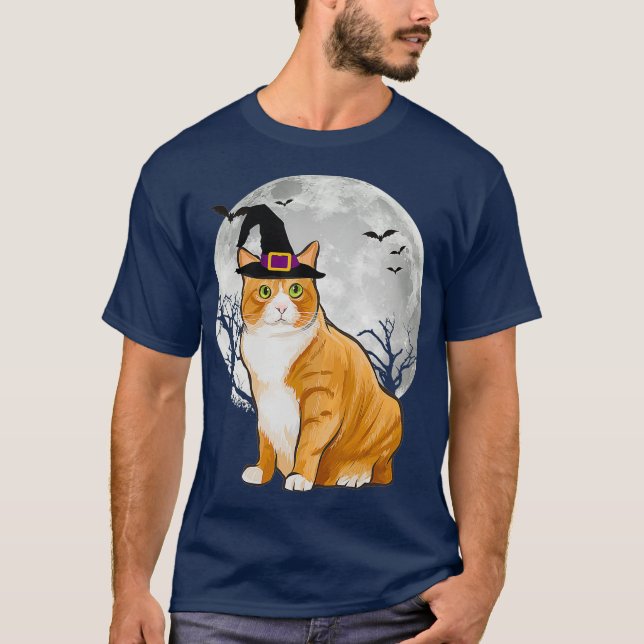 Scary Manx Cat Witch Hat Halloween T-Shirt (Front)