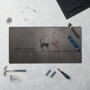Scary Monster Black Cat Halloween Desk Mat