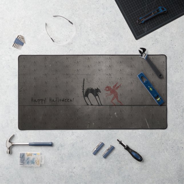 Scary Monster Black Cat Halloween Desk Mat (Workstation)