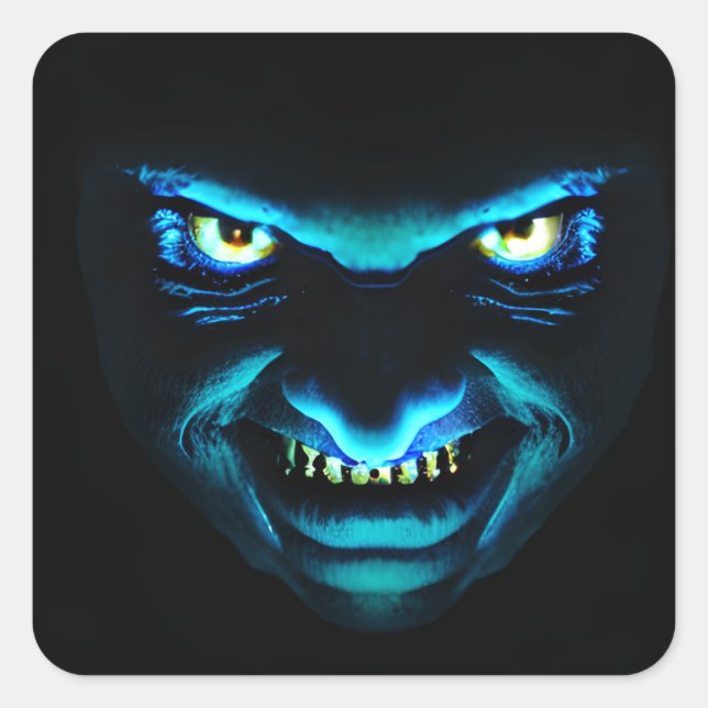 Scary Monster Face Glowing Blue                Square Sticker (Front)