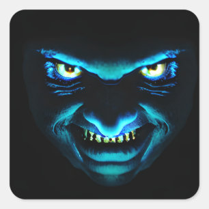 Scary Monster Face Glowing Blue                Square Sticker