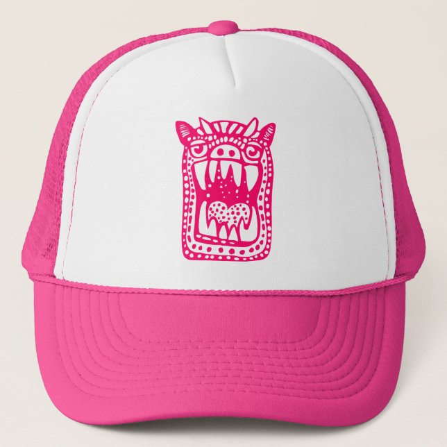 Scary Monster - Neon Red Trucker Hat (Front)