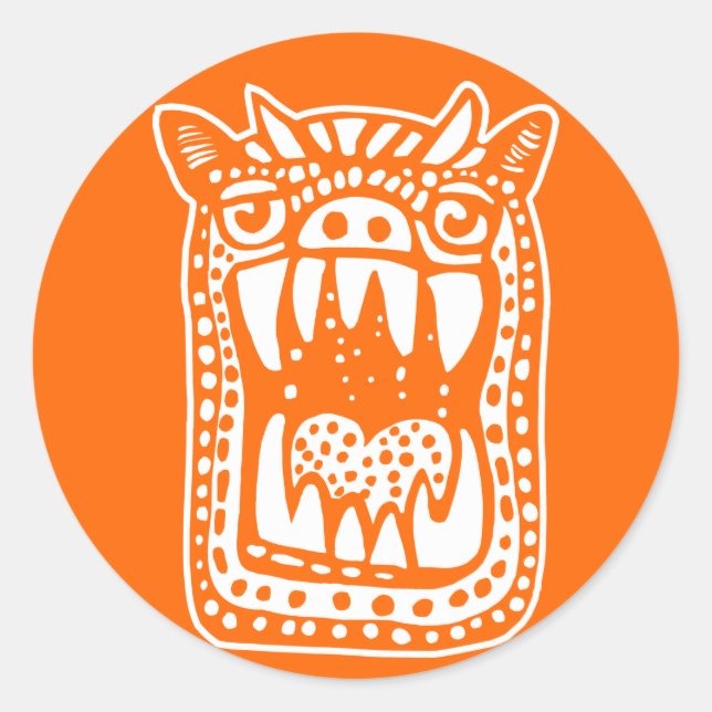 Scary Monster - Orange Classic Round Sticker (Front)
