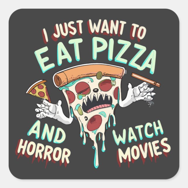 Scary Movie and Pizza,Creepy Halloween Movie Night Square Sticker (Front)