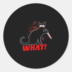 Scary murderous cat with knife cat what_ halloween classic round sticker