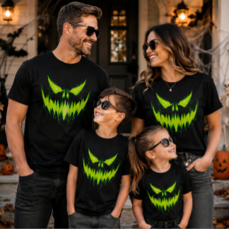 Scary Neon Monster Face Halloween Graphic T-Shirt 