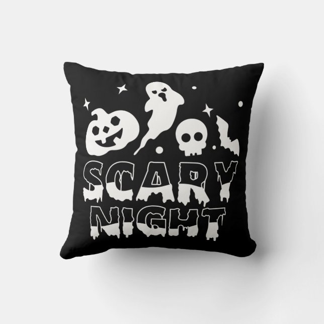 Scary Night Black and white Halloween Cushion (Back)