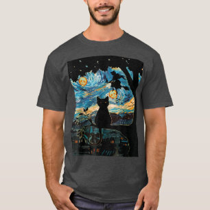 Scary Night Cat Halloween, Starry Night Cat Van Go T-Shirt