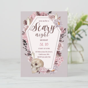 Scary Night Floral Skull Halloween Party  Invitation