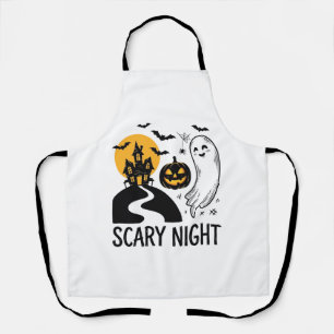 Scary Night Halloween Haunted House Ghost Design_1 Apron