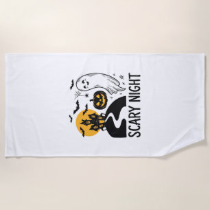 Scary Night Halloween Haunted House Ghost Design_1 Beach Towel