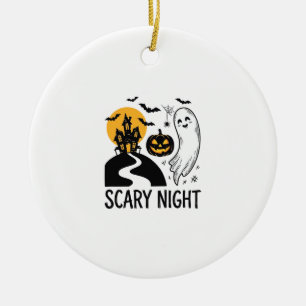 Scary Night Halloween Haunted House Ghost Design_1 Ceramic Tree Decoration
