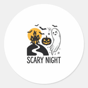 Scary Night Halloween Haunted House Ghost Design_1 Classic Round Sticker