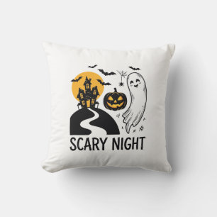 Scary Night Halloween Haunted House Ghost Design_1 Cushion