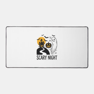 Scary Night Halloween Haunted House Ghost Design_1 Desk Mat