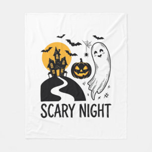 Scary Night Halloween Haunted House Ghost Design_1 Fleece Blanket